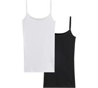 Spaghettitop BONPRIX "Spaghettiträger-Top aus reiner Baumwolle, 2er Pack", Damen, Gr. 32/34 (XS), weiß (weiß, schwarz), Obermaterial: 100% Baumwolle, slim fit, Tops, figurbetonte Slim-Fit-Passform, är