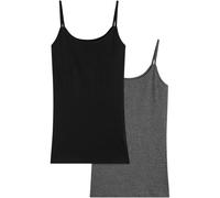 Spaghettitop BONPRIX "Spaghettiträger-Top aus reiner Baumwolle, 2er Pack", Damen, Gr. 40/42 (M), schwarz (schwarz, grau meliert), Obermaterial: 50% Baumwolle, 50% Polyester, slim fit, Tops, figurbeton