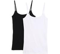 Spaghettitop BONPRIX "Spaghettiträger-Top aus reiner Baumwolle, 2er Pack", Damen, Gr. 40/42 (M), weiß (weiß, schwarz), Obermaterial: 100% Baumwolle, slim fit, Tops, figurbetonte Slim-Fit-Passform, ärm