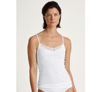 Spaghettitop CALIDA "Cotton Desire", Damen, Gr. L (48/50), weiß, Feinripp, Obermaterial: 100% Baumwolle, unifarben, figurbetont hüftbedeckend, tiefer Rundhals, Tops Spaghettitop, Spitzen-Einsatz, atmu
