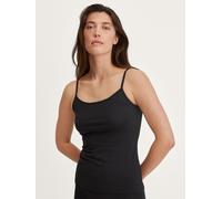 Spaghettitop CALIDA "Essential Cotton", Damen, Gr. M (44/46), schwarz, Single Jersey, Obermaterial: 95% Baumwolle, 5% Elasthan, unifarben, figurbetont hüftbedeckend, tiefer Rundhals, Tops, tiefer Auss