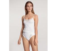 Spaghettitop CALIDA "Feminin Sense", Damen, Gr. XL (52/54), weiß, Single Jersey, Obermaterial: 100% Baumwolle, unifarben, körpernah hüftbedeckend, Rundhals, Tops, mit Spitzen-Einsatz, Pure Cotton, tie