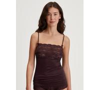 Spaghettitop CALIDA "Sensual Secrets", Damen, Gr. M (44/46), schwarz (schwarz cherry), Single Jersey, Spitze, Obermaterial: 57% Viskose, 38% Baumwolle, 5% Elasthan, casual, normal hüftbedeckend, Rundh