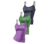 Spaghettitop H.I.S "ohne Seitennähte", Damen, Gr. 36/38, bunt (flieder, grün, anthrazit), Feinripp, Obermaterial: 100% Baumwolle, unifarben, Basic, normal, tiefer Rundhals, Tops, aus weicher Rippquali