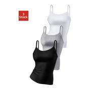 Spaghettitop H.I.S "ohne Seitennähte", Damen, Gr. 36/38, schwarz-weiß (schwarz, weiß, grau), Feinripp, Obermaterial: 100% Baumwolle. Obermaterial 2: 92% Baumwolle, 8% Polyester, unifarben, Basic, tief
