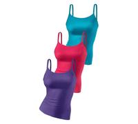 Spaghettitop H.I.S "ohne Seitennähte", Damen, Gr. 40/42, bunt (lila, pink, türkis), Feinripp, Obermaterial: 100% Baumwolle, unifarben, Basic, normal, tiefer Rundhals, Tops, aus weicher Rippqualität au