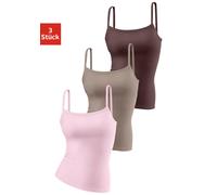 Spaghettitop H.I.S "ohne Seitennähte", Damen, Gr. 48/50, bunt (rosa, taupe, braun), Feinripp, Obermaterial: 100% Baumwolle, unifarben, Basic, normal, tiefer Rundhals, Tops, aus weicher Rippqualität au