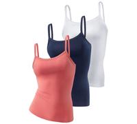 Spaghettitop H.I.S "ohne Seitennähte", Damen, Gr. 48/50, bunt (weiß, apricot, marine), Feinripp, Obermaterial: 100% Baumwolle, unifarben, Basic, normal, tiefer Rundhals, Tops, aus weicher Rippqualität