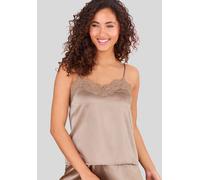 Spaghettitop LASCANA "Alana", Damen, Gr. 36/38, beige (sand), Spitze, Obermaterial: 87% Seide, 7% Polyamid, 6% Elasthan, tiefer V-Ausschnitt, Tops, mit hohem Seidenanteil und edler Spitze, Dessous (71