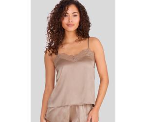 Spaghettitop LASCANA "Alana", Damen, Gr. 36/38, beige (sand), Spitze, Obermaterial: 87% Seide, 7% Polyamid, 6% Elasthan, tiefer V-Ausschnitt, Tops, mit hohem Seidenanteil und edler Spitze, Dessous (71