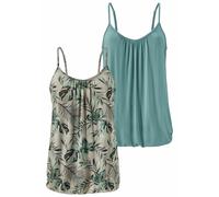 LASCANA Damen Spaghettitops (2 Stück) beige / grün, Größe 32/34, 3598687 Beige / GrüN XS