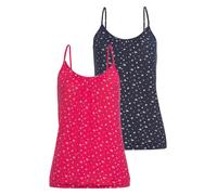 Spaghettitop LASCANA "mit Raffung am Ausschnitt", Damen, Gr. 44/46, blau (navy, pink), Obermaterial: 95% Viskose (LENZING™ ECOVERO™), 5% Elasthan, gemustert, lässig geschnitten, Rundhals, Tops, aus we
