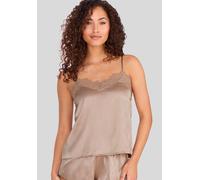 Spaghettitop LASCANA "Seidentop, Spitzentop, Alana", Damen, Gr. 32/34, beige (sand), Spitze, Obermaterial: 87% Seide, 7% Polyamid, 6% Elasthan, tiefer V-Ausschnitt, Tops, mit Seide und edler Spitze, D