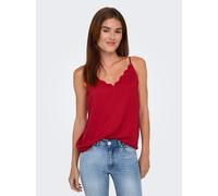 Spaghettitop ONLY "ONLDEBBIE SINGLET NOOS WVN", Damen, Gr. 34, salsa, Web, Obermaterial: 100% Polyester, unifarben, regular fit normal, V-Ausschnitt, Tops, Kunstfaser, regular fit, Rundhals (92955116-
