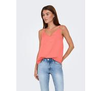 Spaghettitop ONLY "ONLDEBBIE SINGLET NOOS WVN", Damen, Gr. 42, sugar coral, Web, Obermaterial: 100% Polyester, unifarben, regular fit normal, V-Ausschnitt, Tops, Kunstfaser, regular fit, Rundhals (931