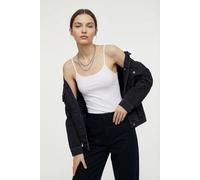 Spaghettitop ONLY "ONLEA S/L NEW SINGLET JRS NOOS", Damen, Gr. XS, hellweiß, Jersey, Obermaterial: 94% Polyamid, 6% Elasthan, unifarben, regular fit hüftlang, Rundhals, Tops (82674636-XS) hellweiß