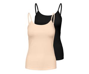 Spaghettitop ONLY "ONLLOVE - Spaghettitops im Doppelpack mit elastischem Tragekomfort", Damen, Gr. S, schwarz pack:schwarz, peach taffy, Jersey, Obermaterial: 95% Baumwolle, 5% Elasthan, unifarben, re