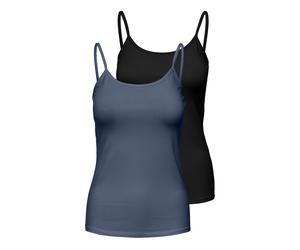 Spaghettitop ONLY "ONLLOVE - Spaghettitops im Doppelpack mit elastischem Tragekomfort", Damen, Gr. XL, schwarz pack:schwarz, vintage indigo, Jersey, Obermaterial: 95% Baumwolle, 5% Elasthan, unifarben
