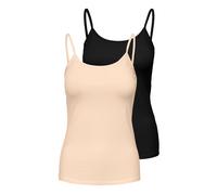 Spaghettitop ONLY "ONLLOVE - Spaghettitops im Doppelpack mit elastischem Tragekomfort", Damen, Gr. XS, schwarz pack:schwarz, peach taffy, Jersey, Obermaterial: 95% Baumwolle, 5% Elasthan, unifarben, r