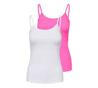 Spaghettitop ONLY "ONLLOVE - Spaghettitops im Doppelpack mit elastischem Tragekomfort", Damen, Gr. XS, weiß pack:weiß, pink, Jersey, Obermaterial: 95% Baumwolle, 5% Elasthan, unifarben, regular fit no