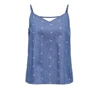 Spaghettitop ONLY "ONLNOVA AZURE SINGLET WVN", Damen, Gr. XS, medium blau denim aop:bow, Web, Obermaterial: 100% Baumwolle, bedruckt, regular fit normal, V-Ausschnitt, Tops, Baumwolle, regular fit, V-