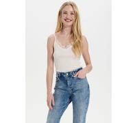 Spaghettitop SAINT TROPEZ "SZ-MAYA STRAP TOP", Damen, Gr. XL, weiß (iceweiß), Jersey, Obermaterial: 70% Baumwolle, 30% Seide, Strukturmuster, figurbetont hüftlang, V-Ausschnitt, Tops Spaghettitop, mit