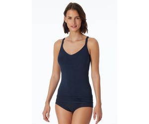 Spaghettitop SCHIESSER "Personal Fit", Damen, Gr. S, blau (nachtblau), Single Jersey, Obermaterial: 55% Viskose, 25% Polyester, 20% Elasthan, figurbetont hüftbedeckend, V-Ausschnitt, Tops, V-Ausschnit