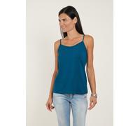 Spaghettitop SEIDEL MODEN, Damen, Gr. 38, blau (petrol), Obermaterial: 95% Viskose, 5% Elasthan, unifarben, regular fit taillenbedeckt, V-Ausschnitt, Tops, mit dezentem V-Ausschnitt, MADE IN GERMANY (