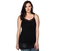Spaghettitop SHEEGO, Damen, Gr. 48, schwarz, 95% Baumwolle, 5% Elasthan, Spitze:10% Elasthan, 90% Polyamid, unifarben, V-Ausschnitt, Tops (77605422-48) schwarz