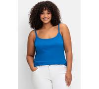 Spaghettitop SHEEGO, Damen, Gr. 50, blau (kobaltblau), 100% Baumwolle, unifarben, Rundhals, Tops (29717901-50) kobaltblau