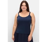 Spaghettitop SHEEGO, Damen, Gr. 52, blau (marine), 70% Modal, 24% Polyester, 6% Elasthan, unifarben, Rundhals, Tops (92248848-52) marine