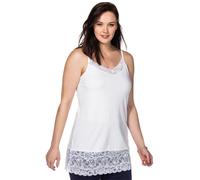 Spaghettitop SHEEGO, Damen, Gr. 52, weiß, 95% Baumwolle, 5% Elasthan, Spitze:10% Elasthan, 90% Polyamid, unifarben, V-Ausschnitt, Tops (90733749-52) weiß