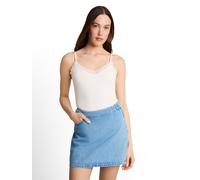 Spaghettitop TOM TAILOR DENIM, Damen, Gr. M, sanftes weiß, Feinripp, Obermaterial: 93% Baumwolle, 7% Elasthan, unifarben, körpernah hüftbedeckend, V-Ausschnitt, Tops, Sommertop mit Spitze (15615335-M)