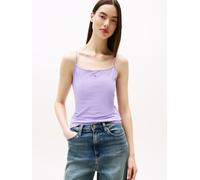 Spaghettitop TOMMY JEANS "TJW ESSENTIAL STRAP TOP EXT", Damen, Gr. L (40), lila (ophelia lila), Jersey, Obermaterial: 99% Baumwolle, 1% Elasthan, unifarben, Basic, slim fit kurz, Rundhals, Tops, mit L