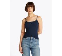 Spaghettitop TOMMY JEANS "TJW ESSENTIAL STRAP TOP EXT", Damen, Gr. M (38), blau (schwarz night navy), Jersey, Obermaterial: 95% Baumwolle, 5% Elasthan, unifarben, Basic, slim fit kurz, Rundhals, Tops,
