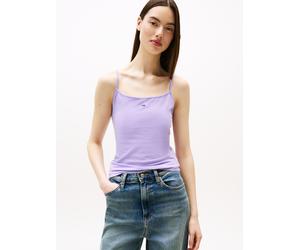 Spaghettitop TOMMY JEANS "TJW ESSENTIAL STRAP TOP EXT", Damen, Gr. XL (42), lila (ophelia lila), Jersey, Obermaterial: 99% Baumwolle, 1% Elasthan, unifarben, Basic, slim fit kurz, Rundhals, Tops, mit 