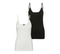 Spaghettitop VERO MODA "VMMAXI MY SOFT V SINGLET 2PACK", Damen, Gr. S, snow weiß pack:schwarz, Jersey, Obermaterial: 95% Baumwolle, 5% Elasthan, unifarben, Basic, normal, V-Ausschnitt, Tops, Baumwollm
