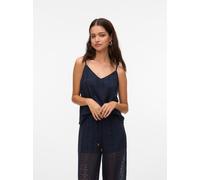 Spaghettitop VERO MODA "VMMAYA V-NECK SINGLET TOP JRS", Damen, Gr. S, navy blazer, Jersey, Obermaterial: 95% Polyester, 5% Elasthan, unifarben, regular fit normal, V-Ausschnitt, Tops, Materialmix, reg