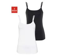 Spaghettitop VIVANCE "mit verstellbaren Trägern", Damen, Gr. 36/38, schwarz-weiß (schwarz, weiß), Single Jersey, Obermaterial: 95% Baumwolle, 5% Elasthan, unifarben, Basic, tiefer Rundhals, Tops, aus 