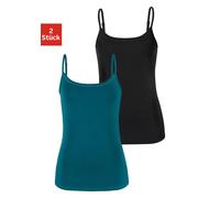 Spaghettitop VIVANCE "mit verstellbaren Trägern", Damen, Gr. 40/42, grün (petrol, schwarz), Single Jersey, Obermaterial: 95% Baumwolle, 5% Elasthan, unifarben, Basic, tiefer Rundhals, Tops, aus elasti