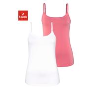 Spaghettitop VIVANCE "mit verstellbaren Trägern", Damen, Gr. 40/42, orange (apricot, weiß), Single Jersey, Obermaterial: 95% Baumwolle, 5% Elasthan, unifarben, Basic, tiefer Rundhals, Tops, aus elasti