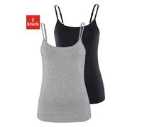 Spaghettitop VIVANCE "mit verstellbaren Trägern", Damen, Gr. 44/46, grau (grau, meliert, schwarz), Single Jersey, Obermaterial: 95% Baumwolle, 5% Elasthan, unifarben, Basic, tiefer Rundhals, Tops, aus