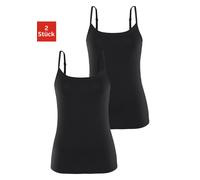 Spaghettitop VIVANCE "mit verstellbaren Trägern", Damen, Gr. 44/46, schwarz, Single Jersey, Obermaterial: 95% Baumwolle, 5% Elasthan, unifarben, Basic, tiefer Rundhals, Tops, aus elastischer Baumwoll-