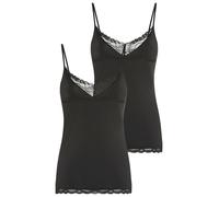 Spaghettitop YSABEL MORA, Damen, Gr. L, schwarz, Mikrofaser, Obermaterial: 90% Polyamid, 10% Elasthan, figurbetont hüftlang, V-Ausschnitt, Tops, elastisch, Spitzeneinsatz, schmale Träger, femininer St