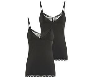 Spaghettitop YSABEL MORA, Damen, Gr. S, schwarz, Mikrofaser, Obermaterial: 90% Polyamid, 10% Elasthan, figurbetont hüftlang, V-Ausschnitt, Tops, elastisch, Spitzeneinsatz, schmale Träger, femininer St