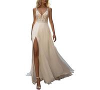 Spaghettiträger Brautkleid Chiffon Hochzeitskleid Strand Brautkleid A-Linie Hochzeit Standesamtkleid, SEVENYXX, Ivory, 36