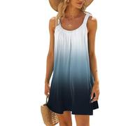 Spaghettiträger-Kleid, Strandkleider Damen Sommer Kurz Sommerkleid Bikini Cover Up Strandkleid Strand Kleider Casual Ärmellos Tshirt Kleid Minikleid, Grau, S