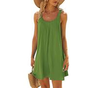 Spaghettiträger-Kleid, Strandkleider Damen Sommer Kurz Sommerkleid Bikini Cover Up Strandkleid Strand Kleider Casual Ärmellos Tshirt Kleid Minikleid, Armeegrün, S