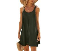 Spaghettiträger-Kleid, Strandkleider Damen Sommer Kurz Sommerkleid Bikini Cover Up Strandkleid Strand Kleider Casual Ärmellos Tshirt Kleid Minikleid, Armeegrün, S