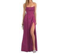 Spaghettiträger, Satin, Brautjungfernkleider, lang, für Damen, formell, plissiert, Aline, Korsett, Ballkleid mit Schlitz, mulberry, 38